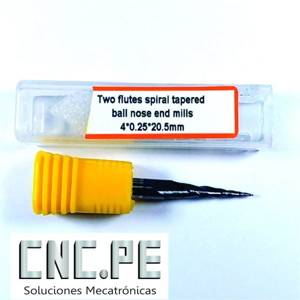 two flutes spiral tapered ball nose end mills 4*0.25*20.5mm