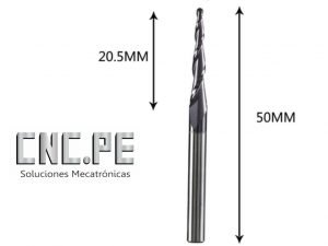 two flutes spiral tapered ball nose end mills 4*0.75*20.5mm