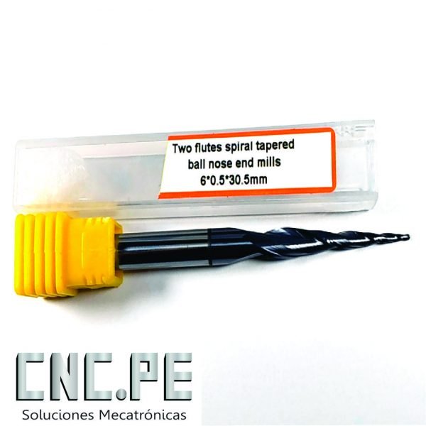 two flutes spiral tapered ball nose end mills 6*0.5*30.5mm