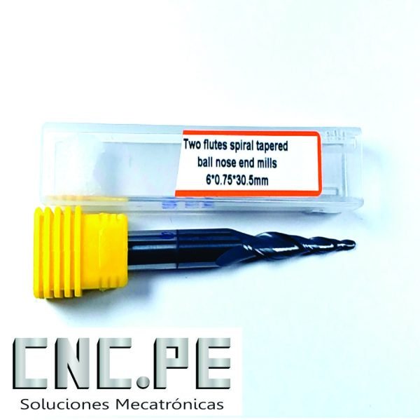 two flutes spiral tapered ball nose end mills 6*0.75*30.5mm