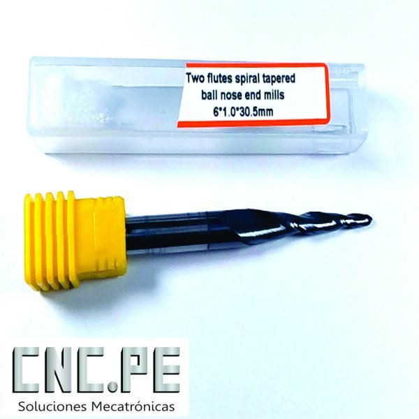 two flutes spiral tapered ball nose end mills - 6*1*30.5mm