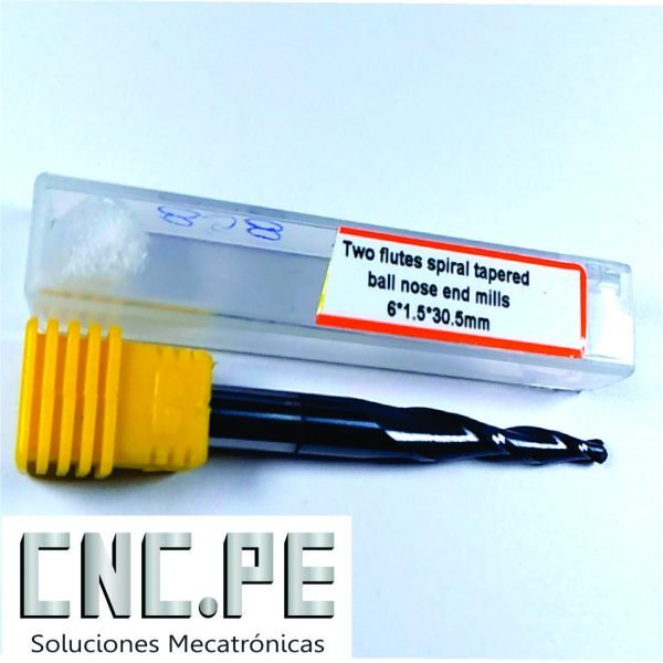 two flutes spiral tapered ball nose end mills 6*1.5*30.5mm