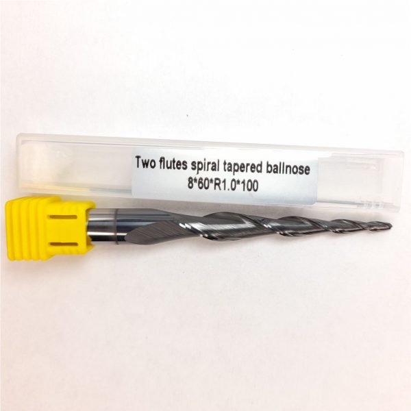 two flutes spiral tapered ball nose end mills  8*60*R1.0*100